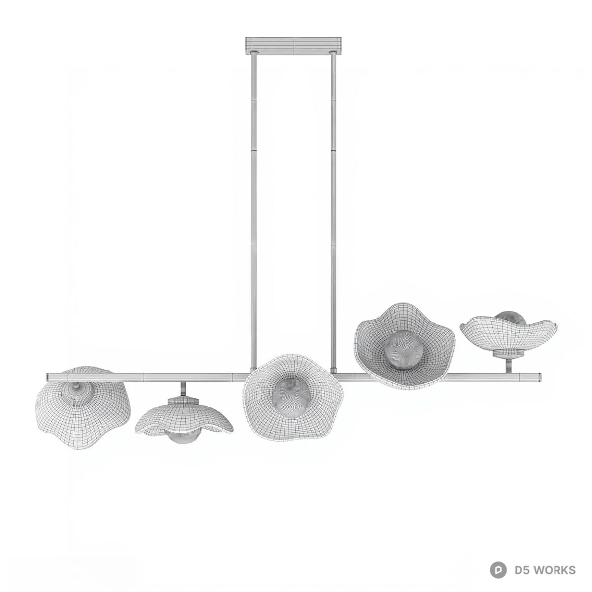 Floral Glass Pendant Light With Brass Frame 3d model thumbnail 3