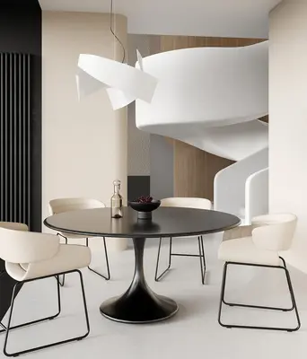 Minimalist Dining Room with Sculptural Pendant Light 3d model