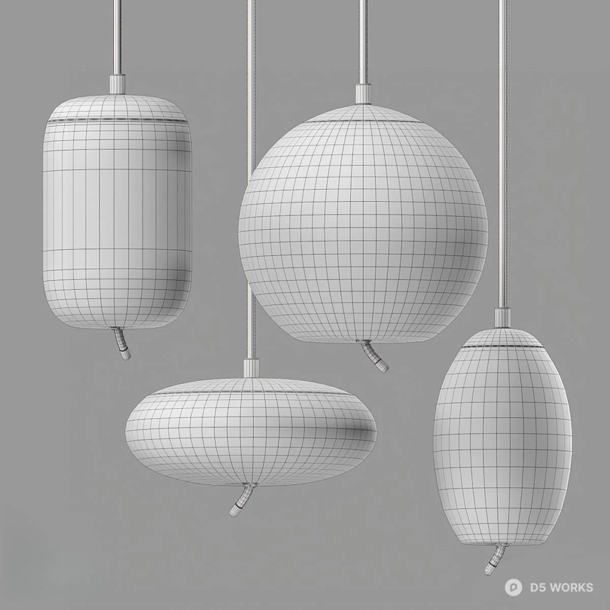 Modern Glass Pendant Lights Set 3d model thumbnail 2