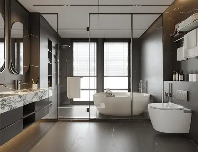 Modern Minimalist Bathroom With Freestanding Tub 3d model