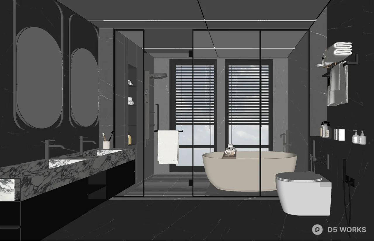 Modern Minimalist Bathroom With Freestanding Tub 3d model thumbnail 2