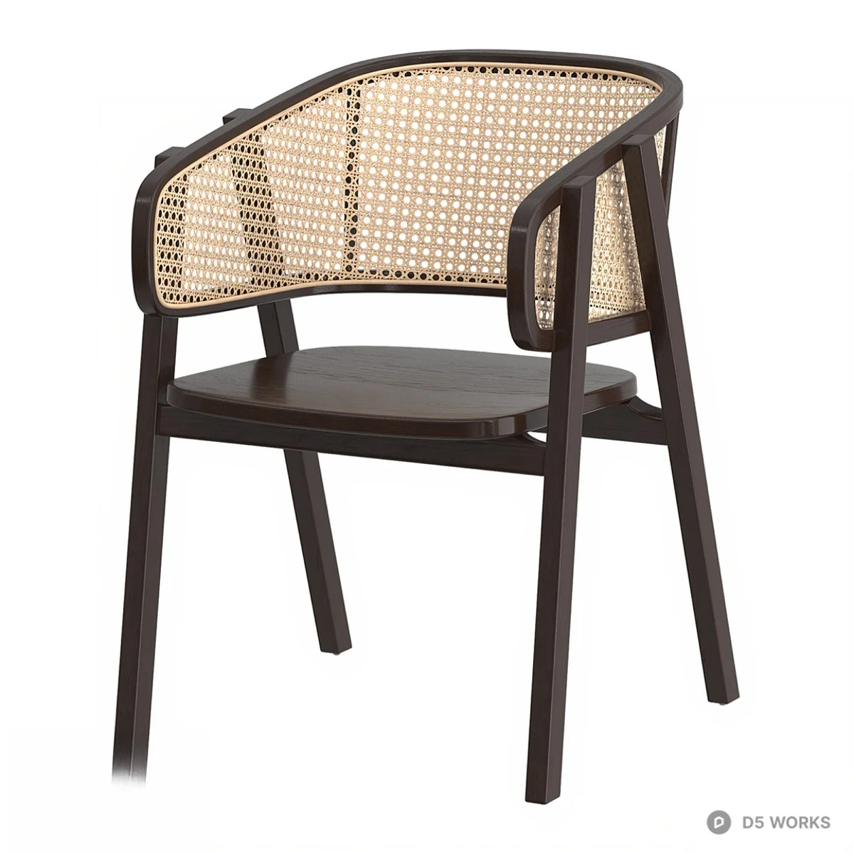 Rattan Back Dining Chair With Dark Wood Frame 3d model - Image 1