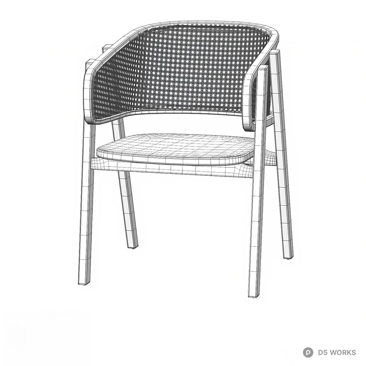 Rattan Back Dining Chair With Dark Wood Frame 3d model thumbnail 2