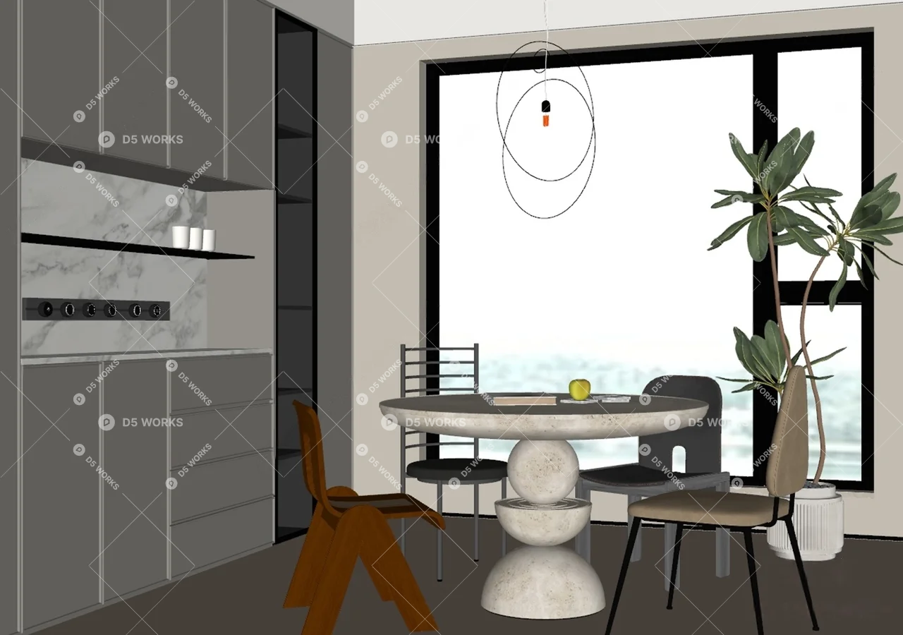 Modern Dining Room (Home) 3d model thumbnail 2