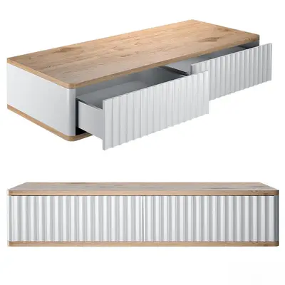 Ripple Panel TV Cabinet With Wood Top 3d model