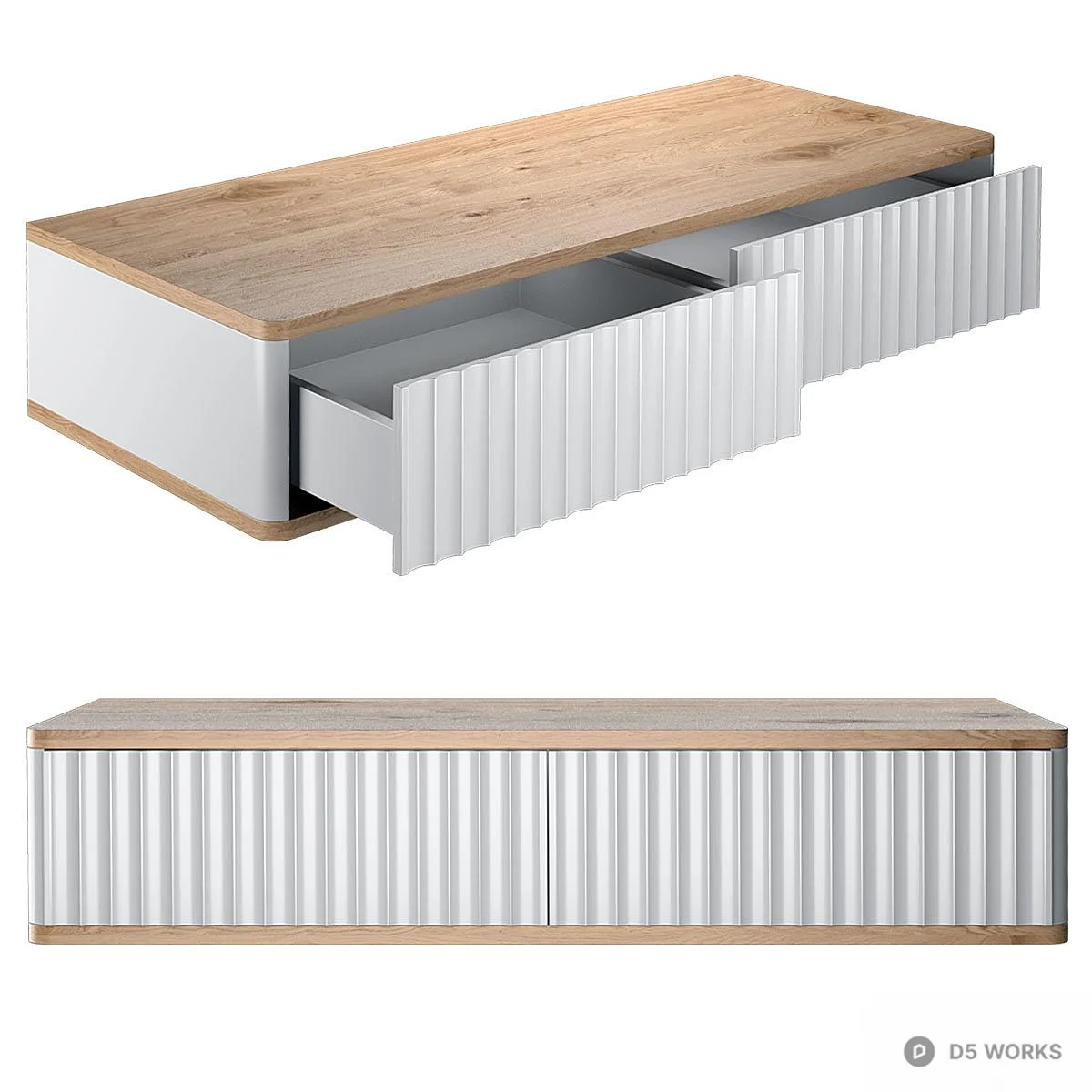 Ripple Panel TV Cabinet With Wood Top 3d model - Image 1