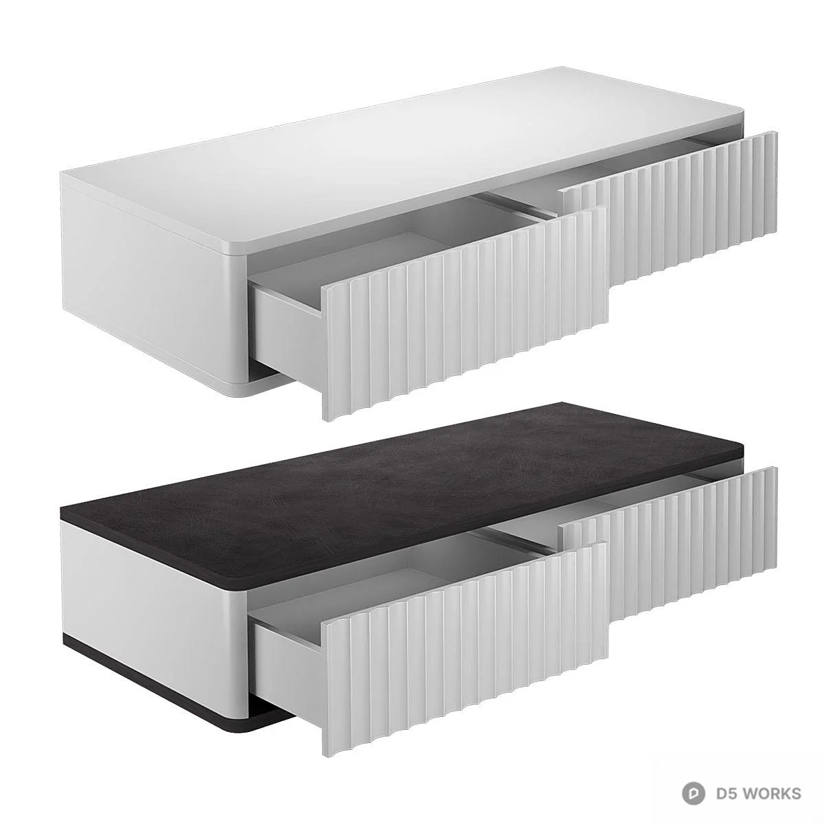 Ripple Panel TV Cabinet With Wood Top 3d model thumbnail 3