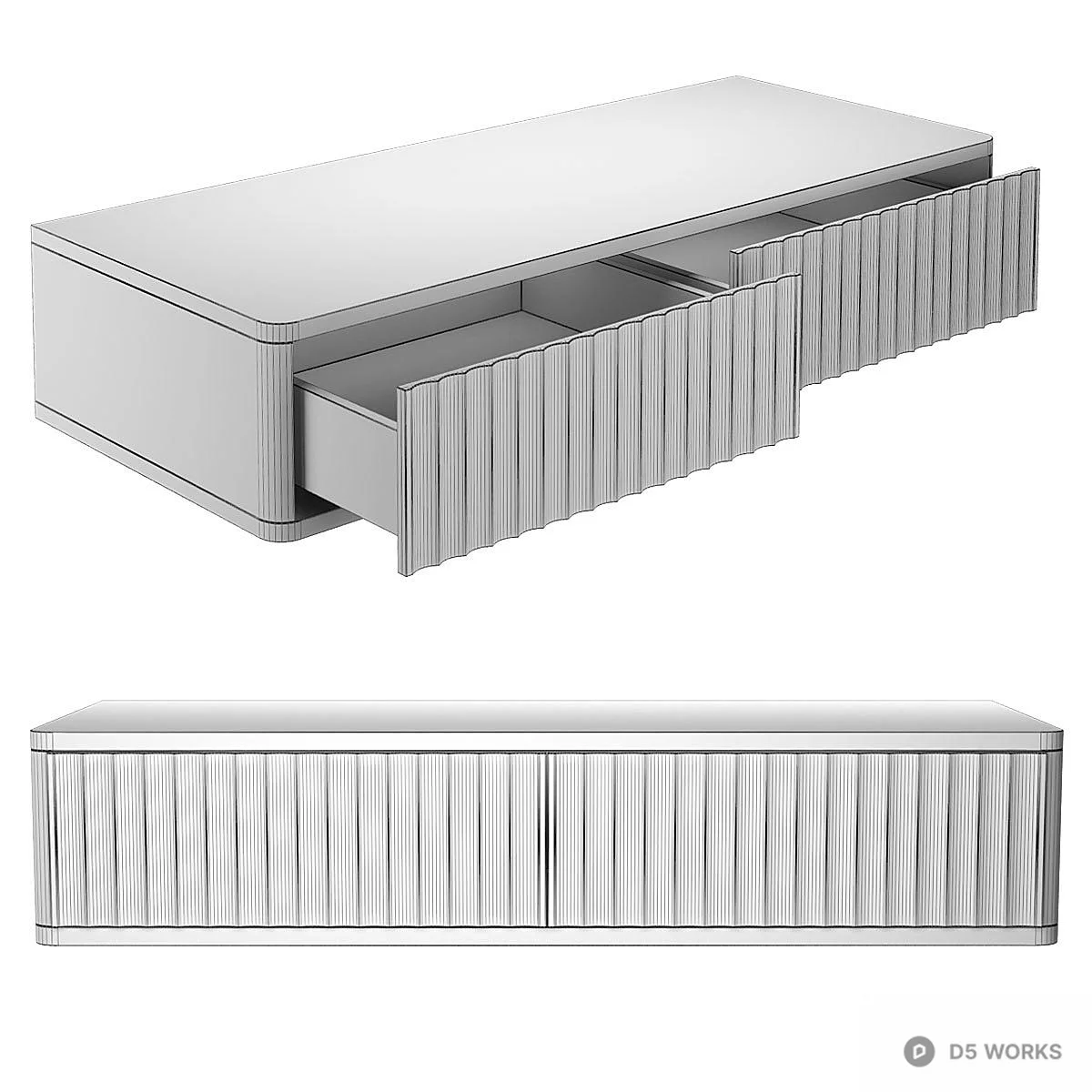 Ripple Panel TV Cabinet With Wood Top 3d model thumbnail 2