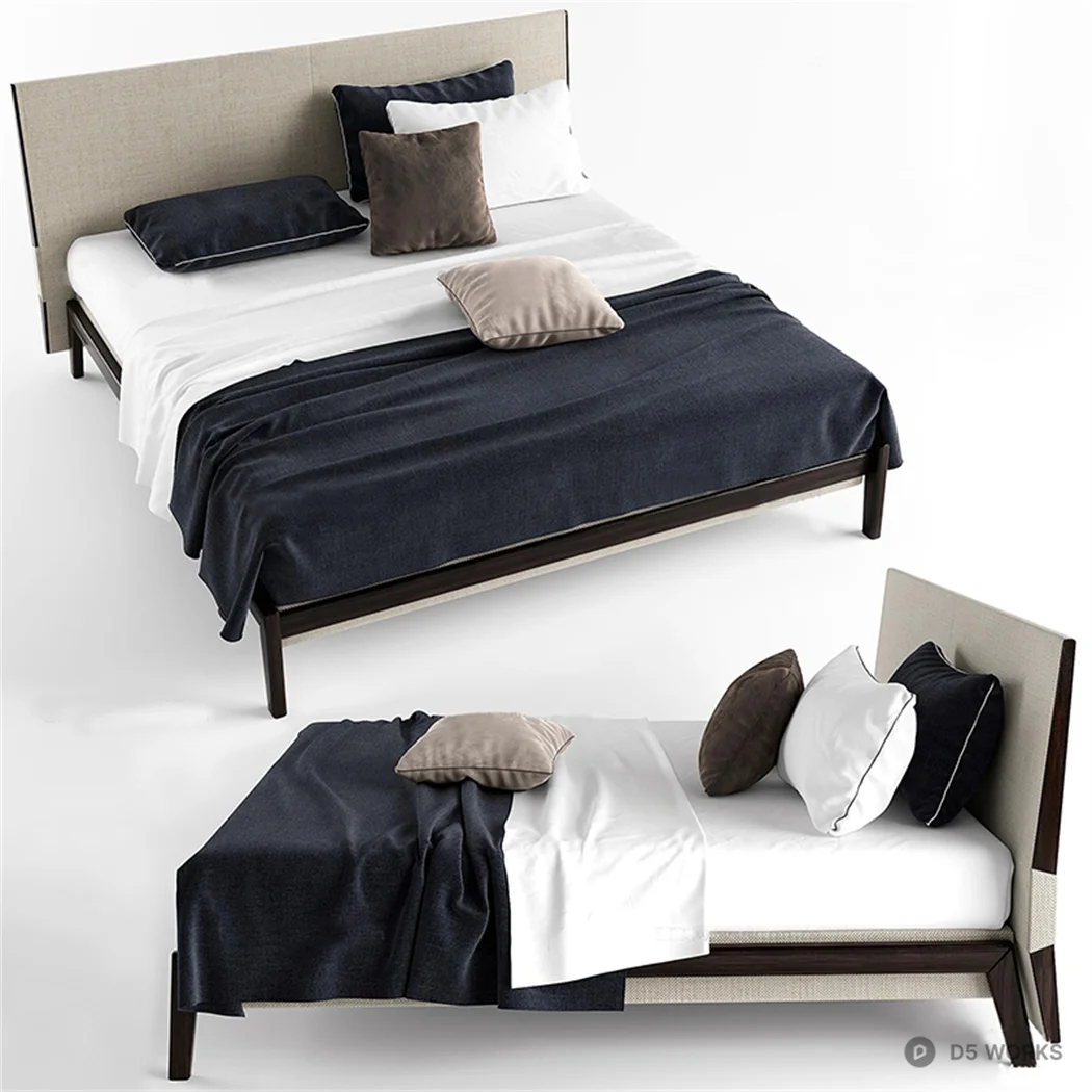 Modern Minimalist Double And Single Bed Set 3d model - Image 1
