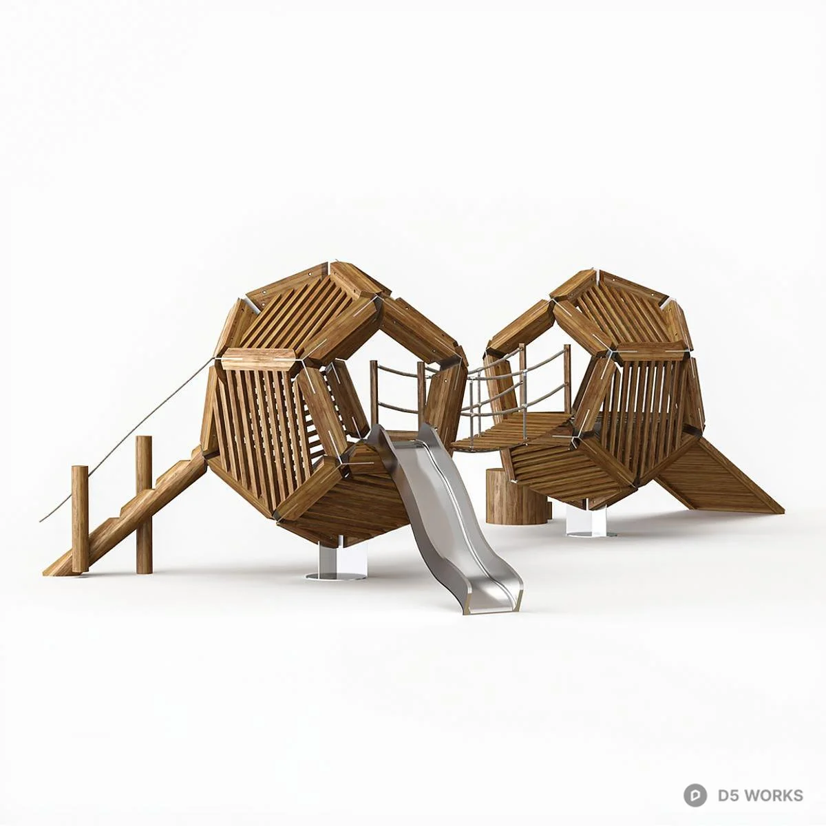 Wooden Play Structure With Slide 3d model - Image 1