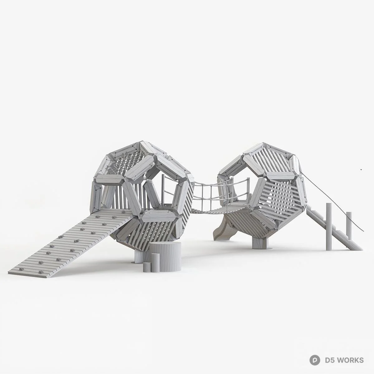 Wooden Play Structure With Slide 3d model thumbnail 3