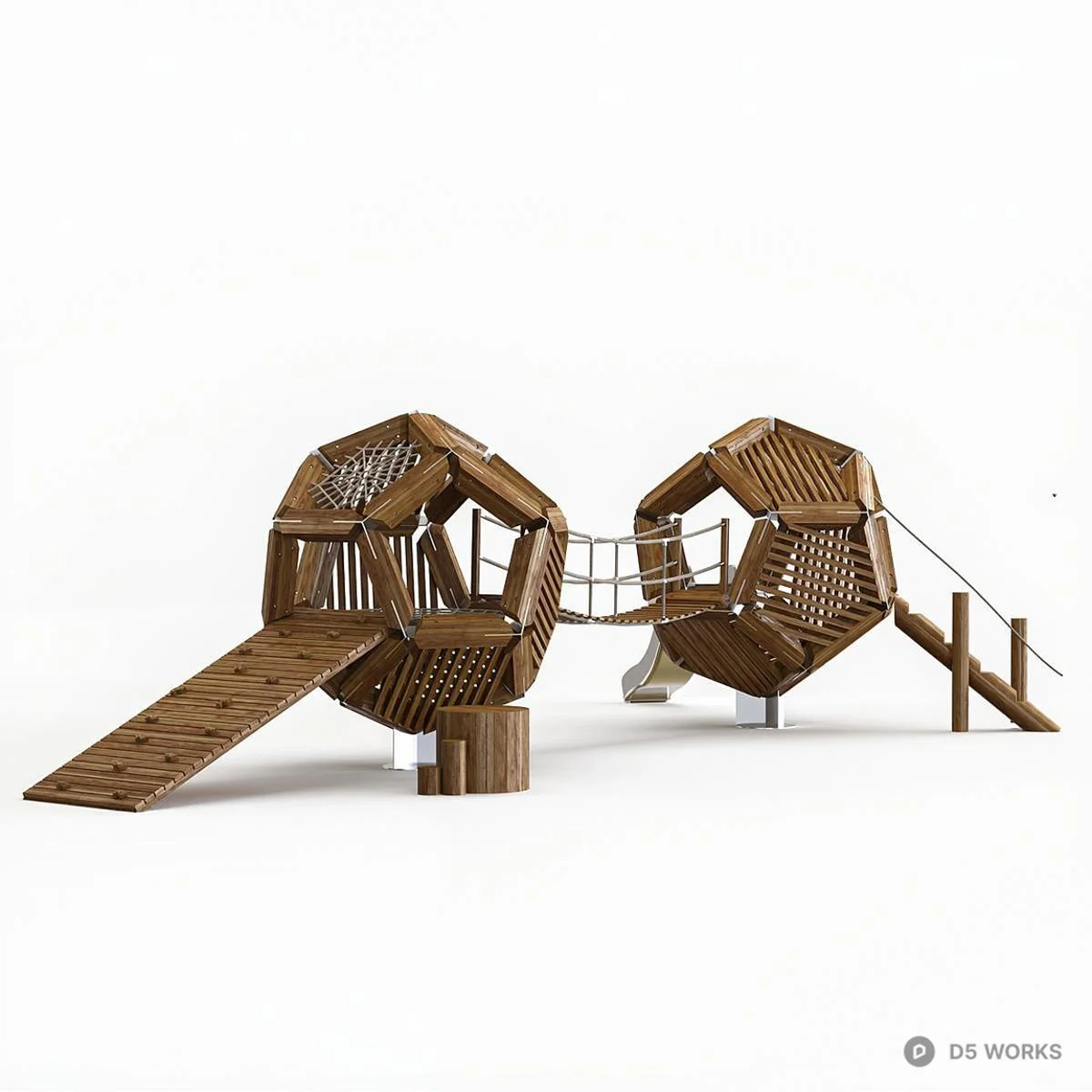 Wooden Play Structure With Slide 3d model thumbnail 2