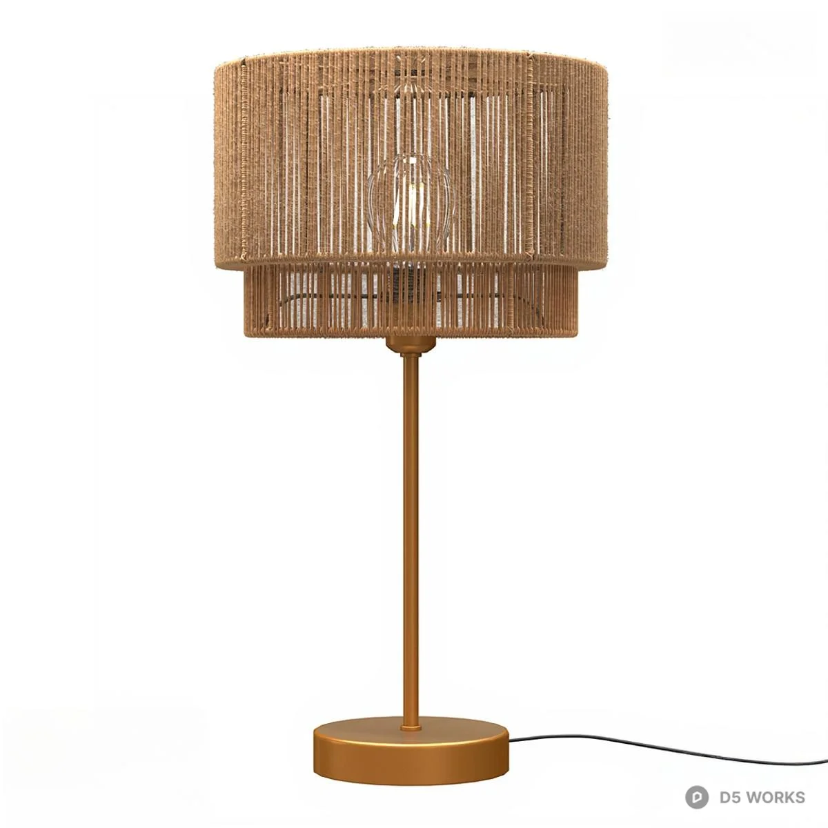 Woven Rattan Shade Brass Table Lamp 3d model - Image 1