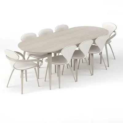 Minimalist Wood Grain Dining Table With Chairs 3d model