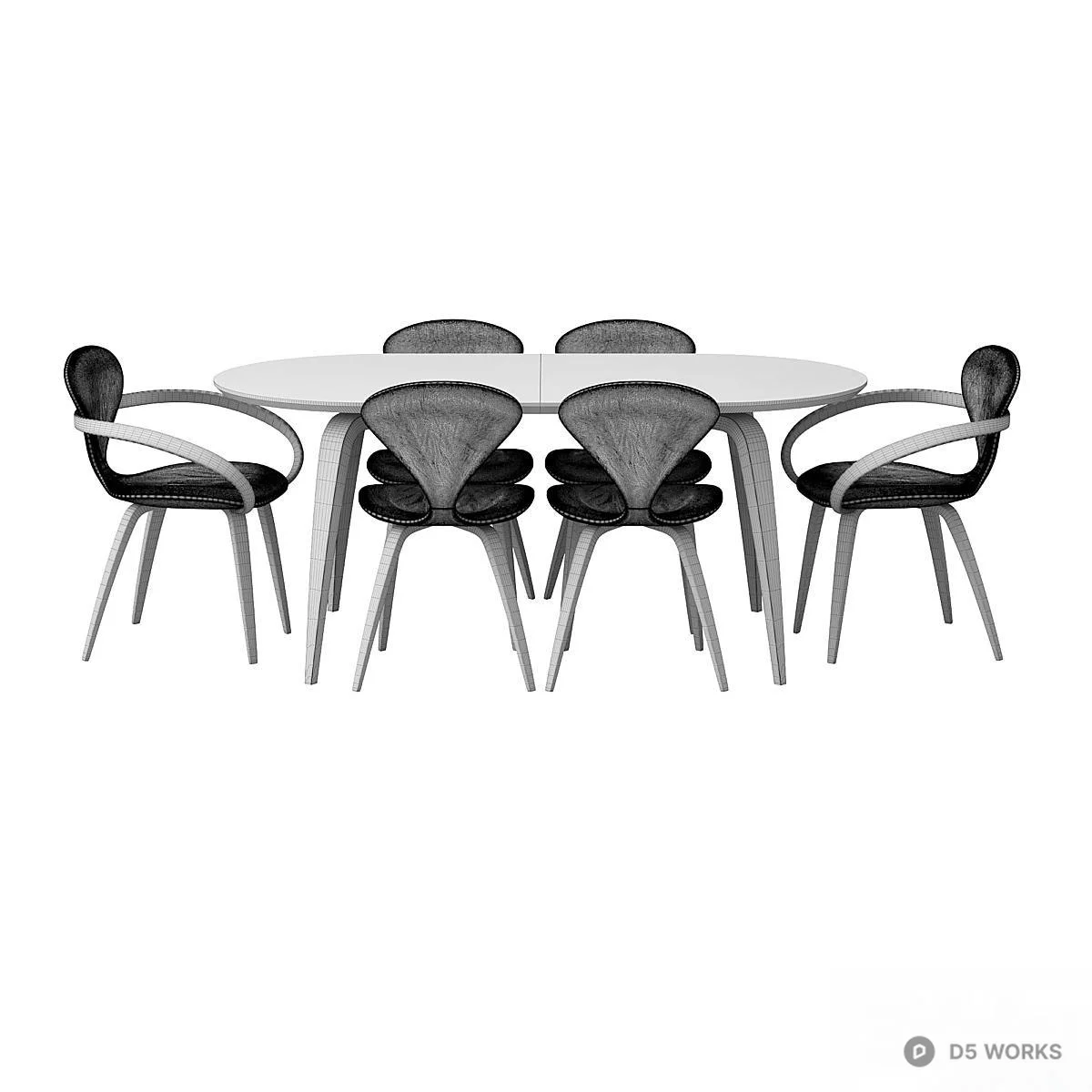 Minimalist Wood Grain Dining Table With Chairs 3d model thumbnail 5