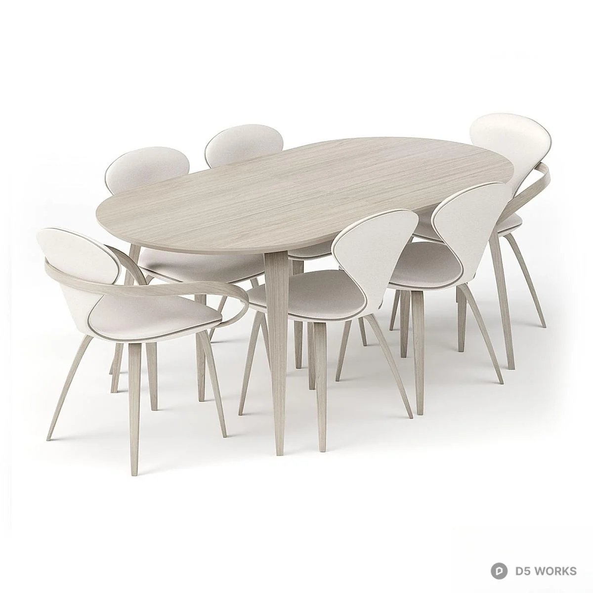 Minimalist Wood Grain Dining Table With Chairs 3d model thumbnail 3
