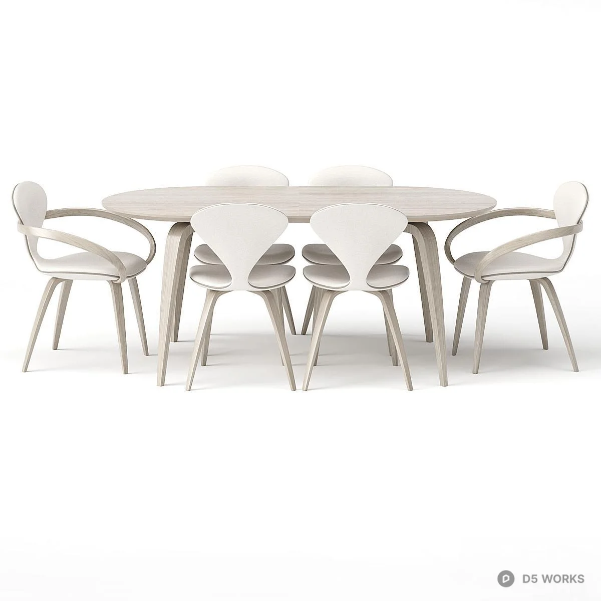 Minimalist Wood Grain Dining Table With Chairs 3d model thumbnail 4