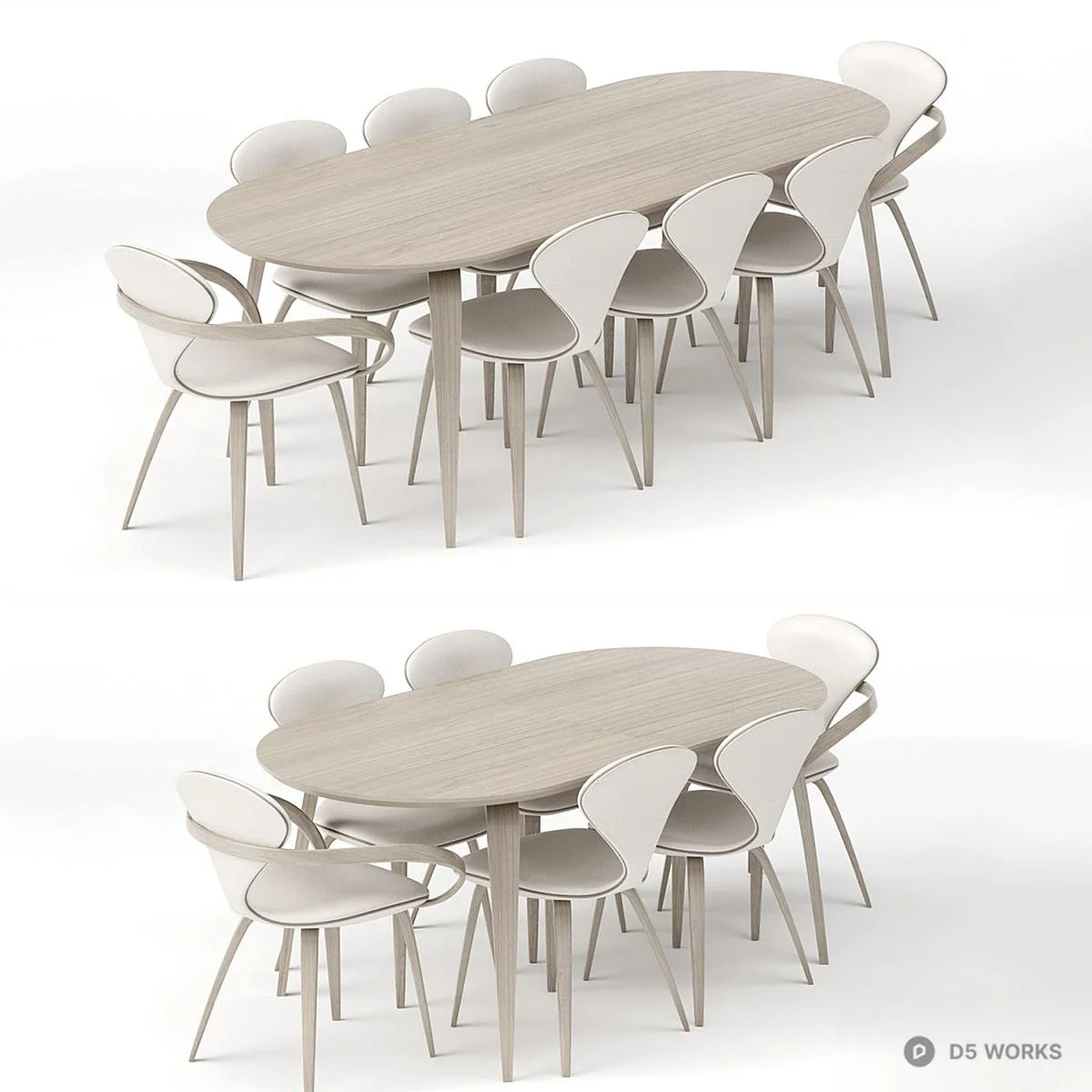 Minimalist Wood Grain Dining Table With Chairs 3d model thumbnail 2