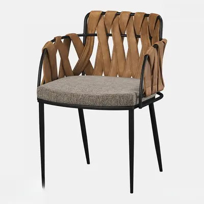 Woven Leather Armchair With Fabric Seat 3d model