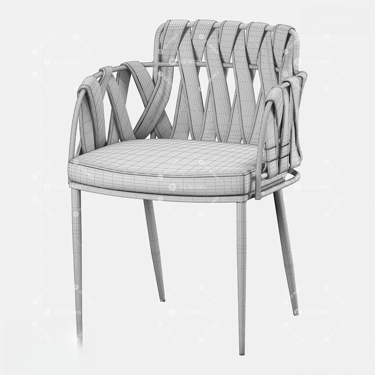 Woven Leather Armchair With Fabric Seat 3d model thumbnail 2