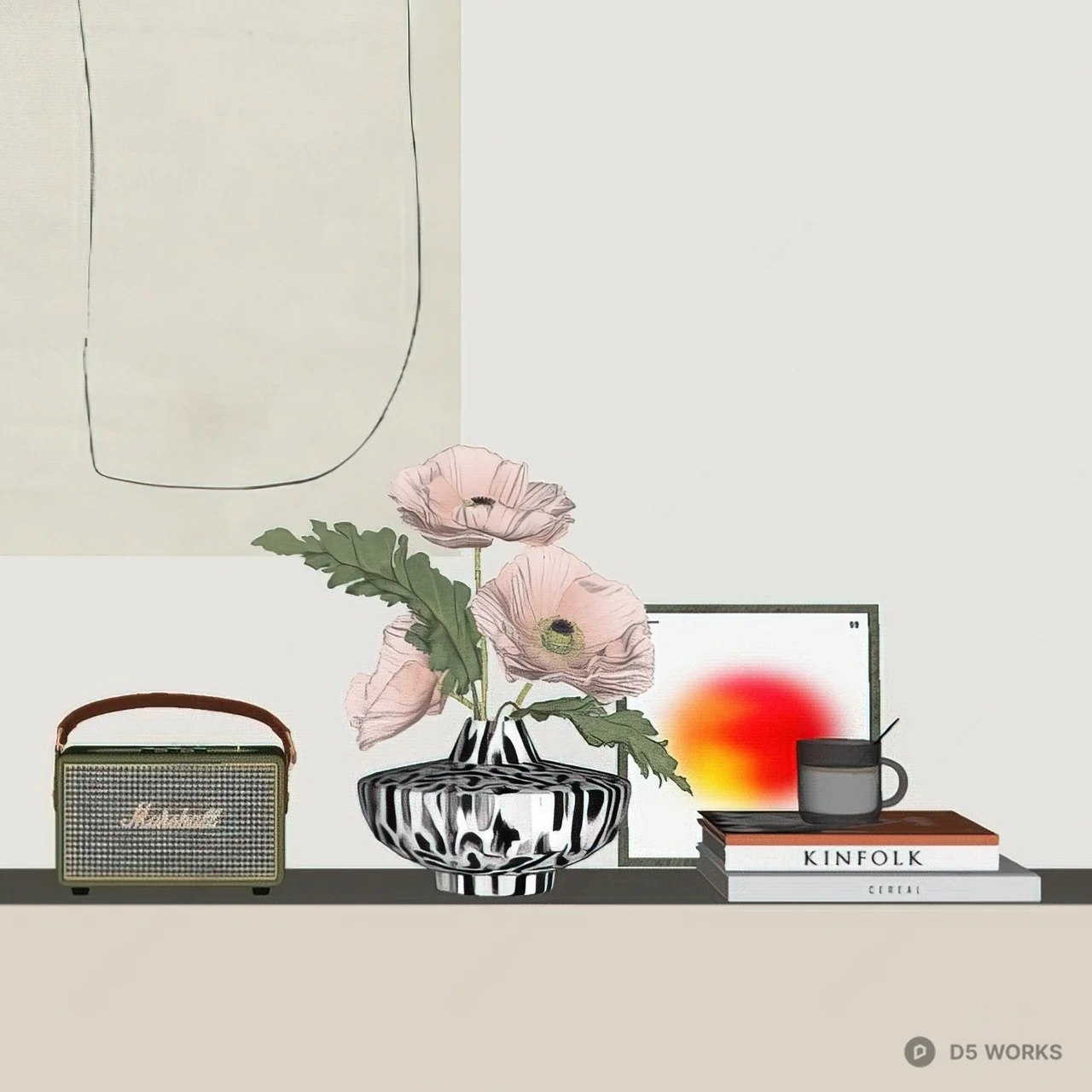 Patterned Ceramic Vase With Floral Arrangement 3d model thumbnail 2