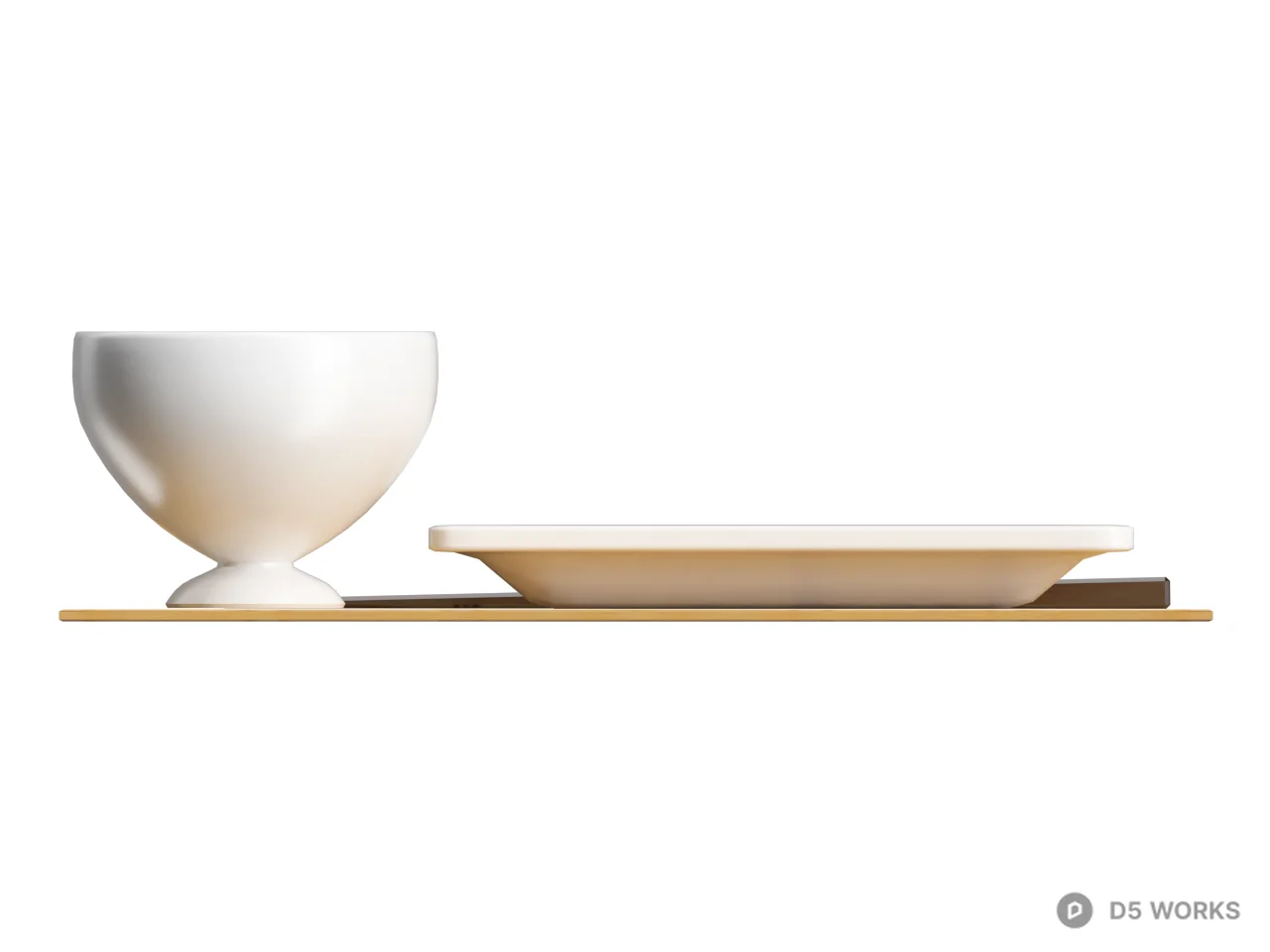 Minimalist Ceramic Bowl And Square Plate On Bamboo Mat 3d model thumbnail 2