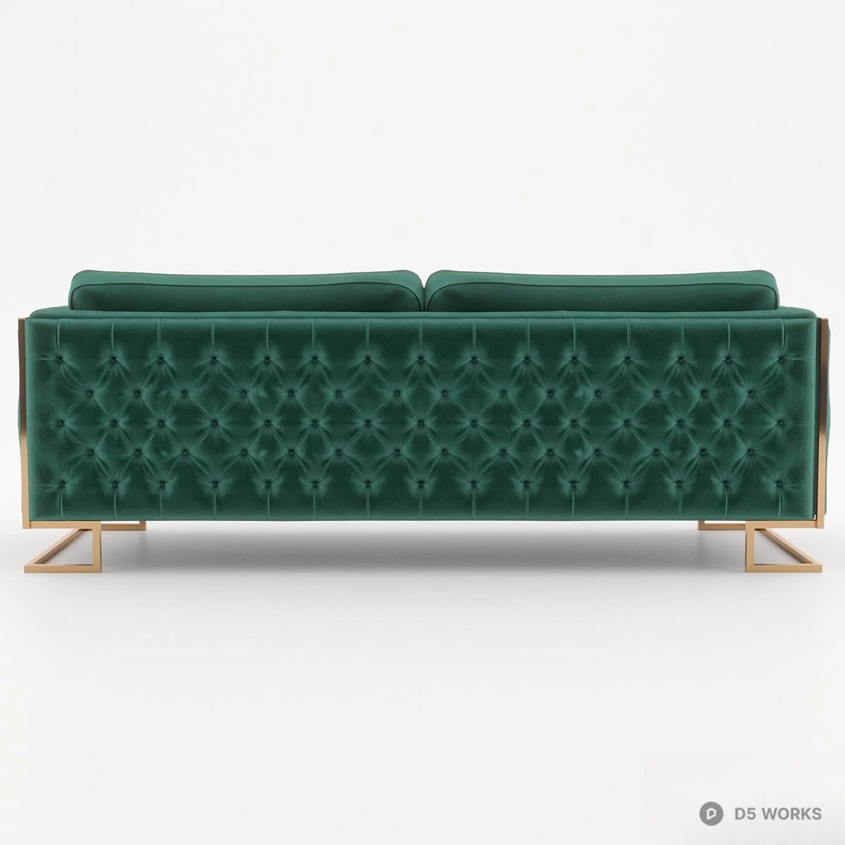 Tufted Emerald Green Velvet Sofa With Brass Frame 3d model thumbnail 3