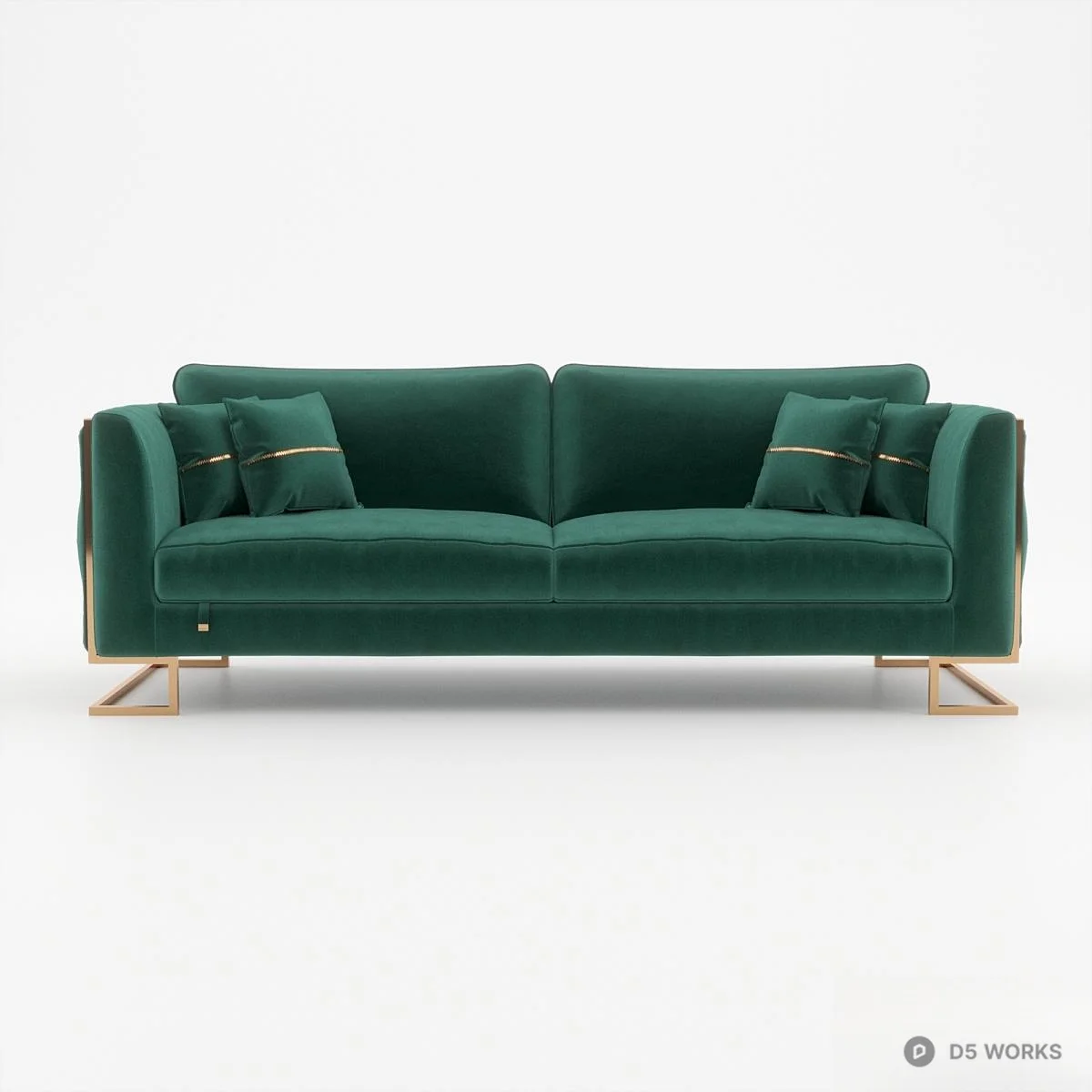 Tufted Emerald Green Velvet Sofa With Brass Frame 3d model thumbnail 2