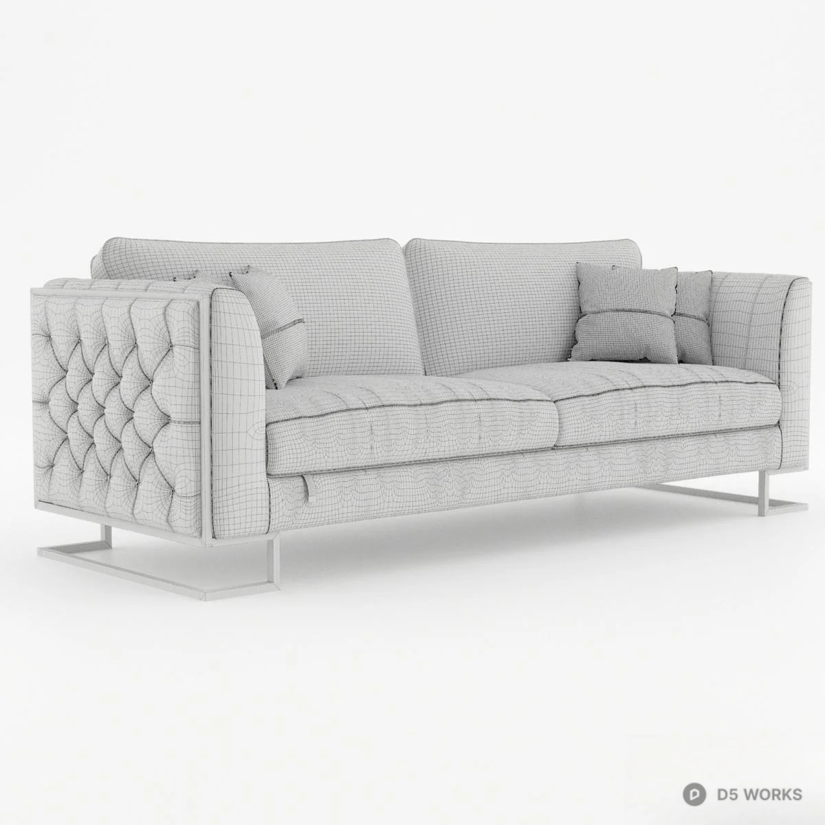 Tufted Emerald Green Velvet Sofa With Brass Frame 3d model thumbnail 4