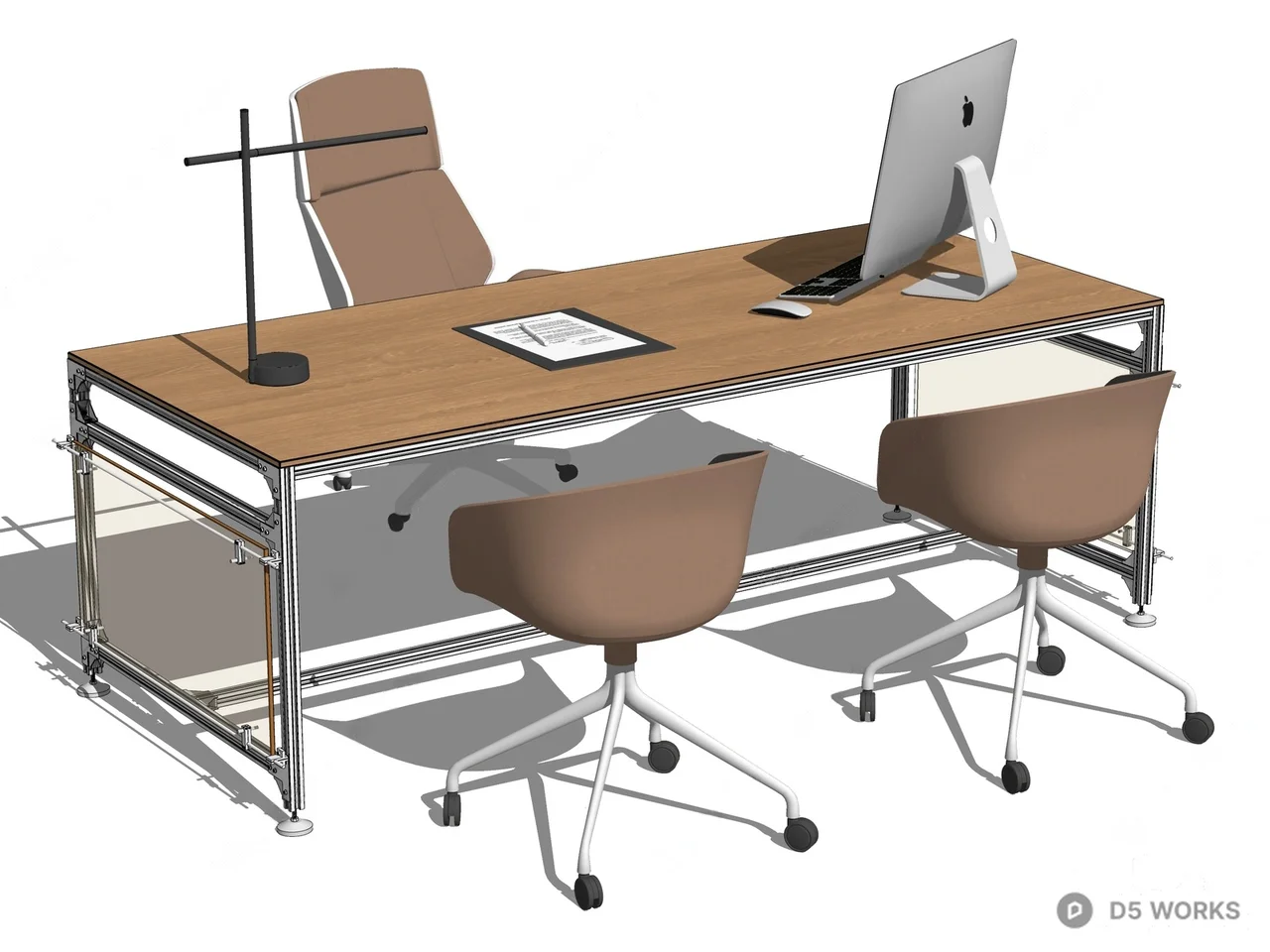 Industrial Style Metal Frame Office Desk With Storage 3d model thumbnail 2