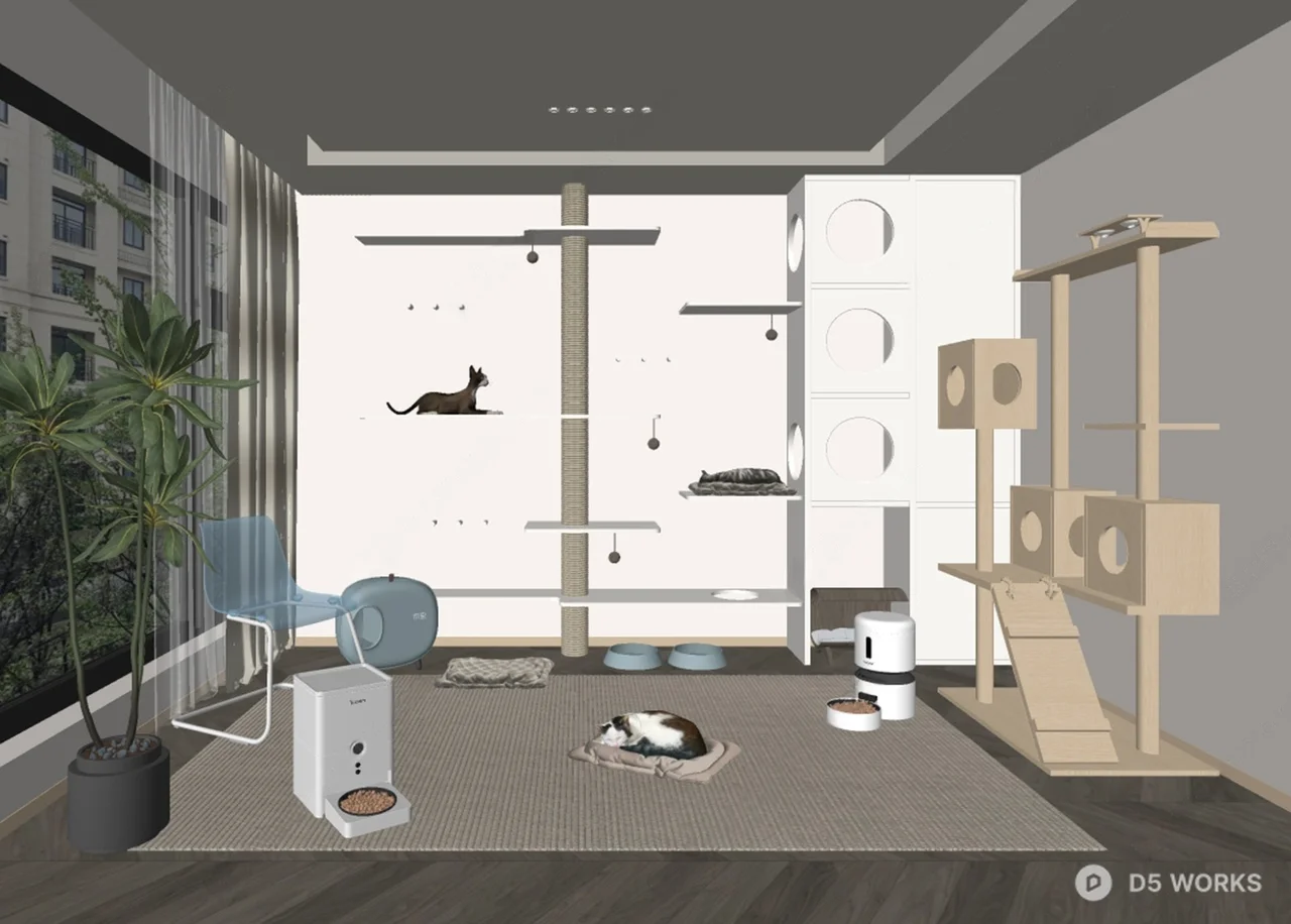 Minimalist Cat-Friendly Living Balcony Space 3d model thumbnail 2