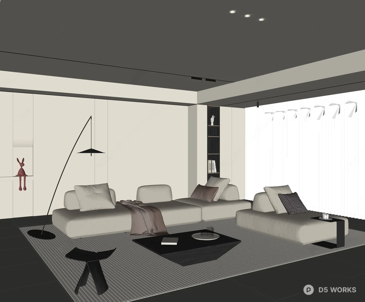 Minimalist Living Room With Integrated Storage And Linear Lighting 3d model thumbnail 2