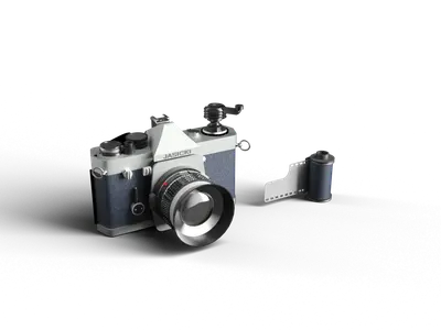 Retro Camera With Film Roll 3d model