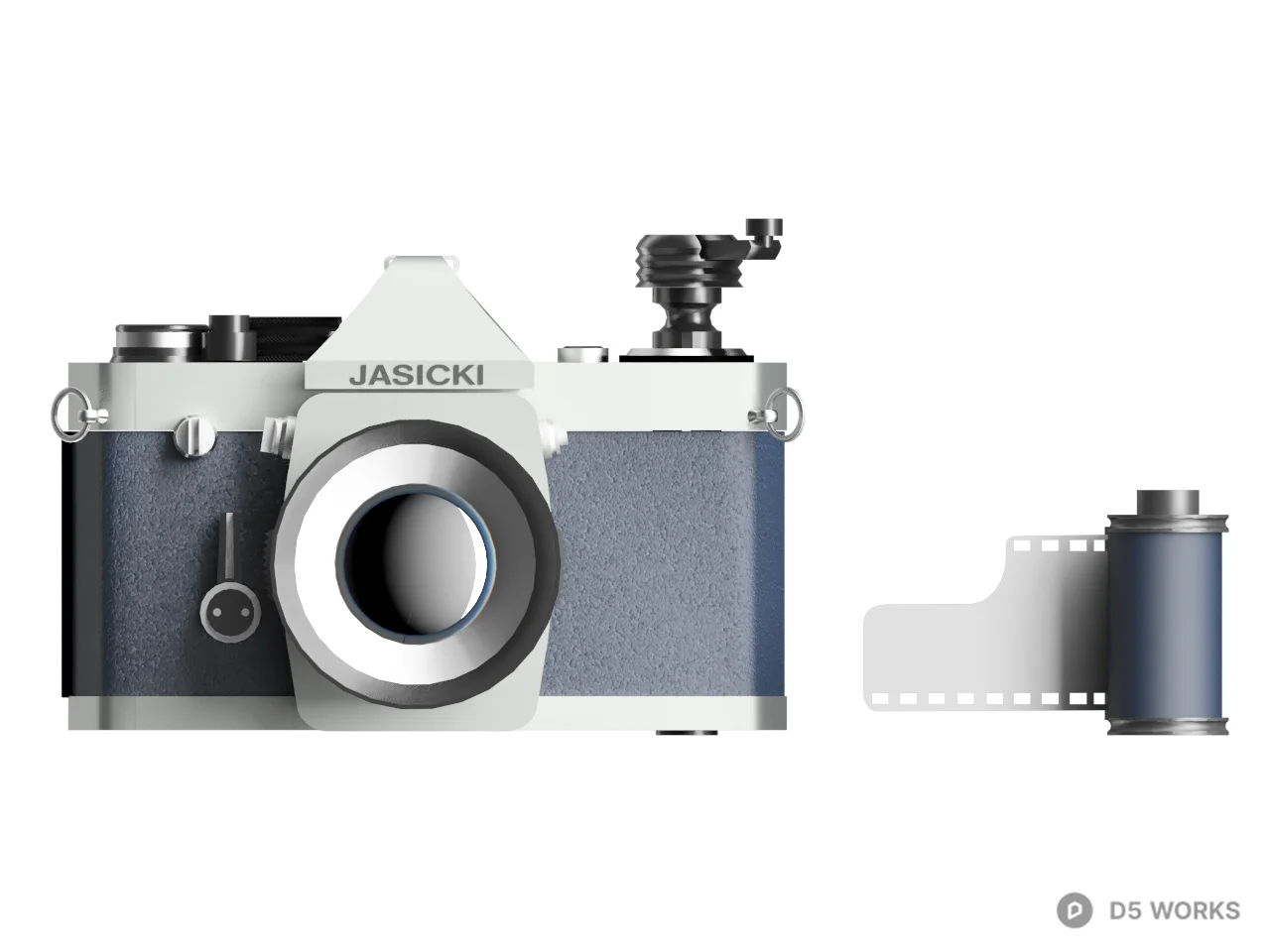 Retro Camera With Film Roll 3d model thumbnail 2