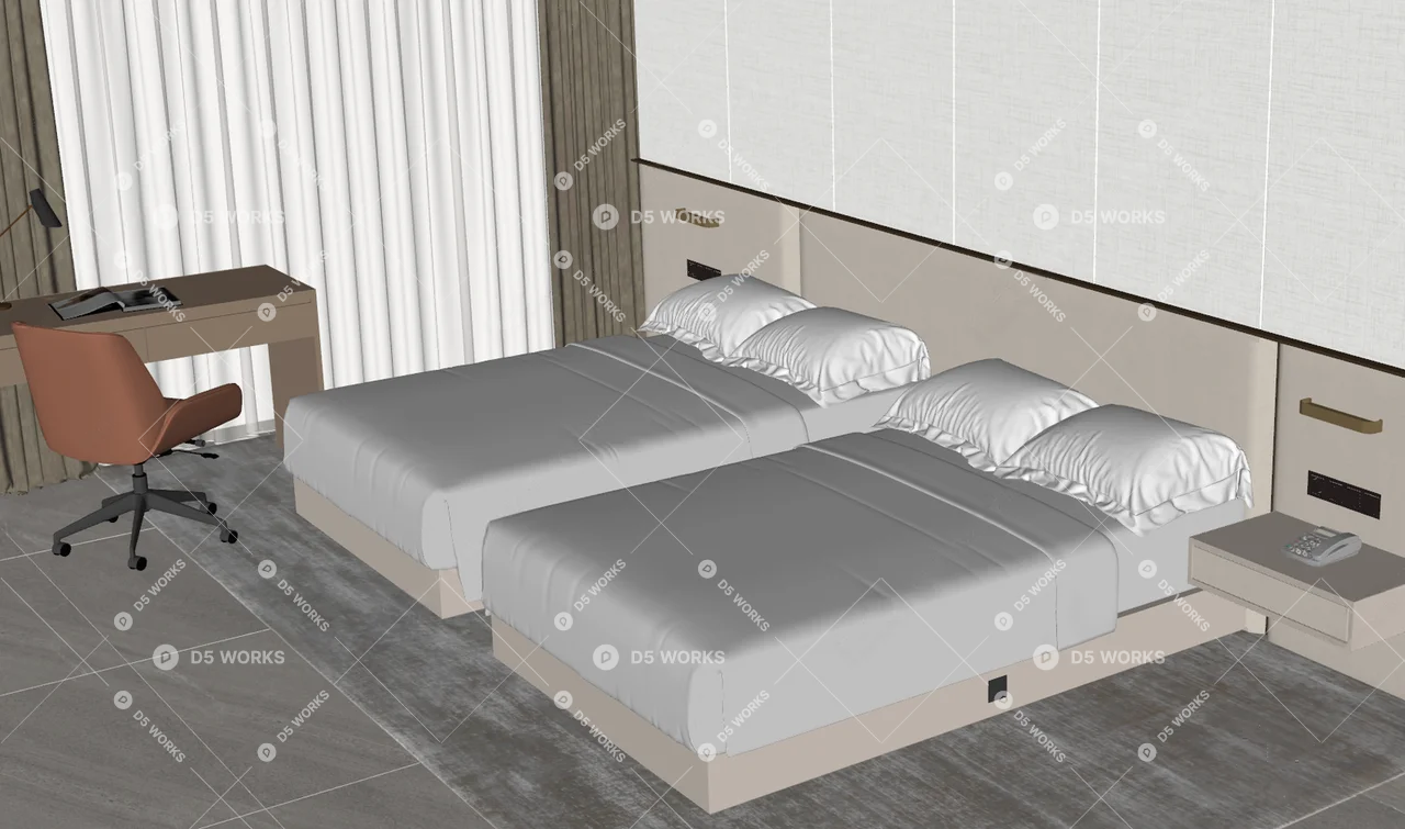 Modern Hotel Guest Room 3d model thumbnail 2