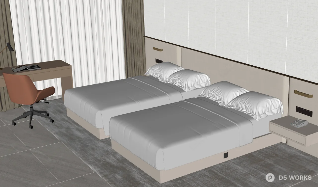 Modern Hotel Guest Room with Minimalist Design 3d model thumbnail 2