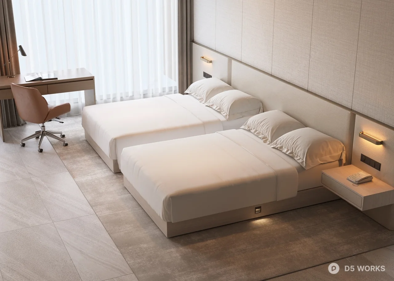 Modern Hotel Guest Room with Minimalist Design 3d model - Image 1
