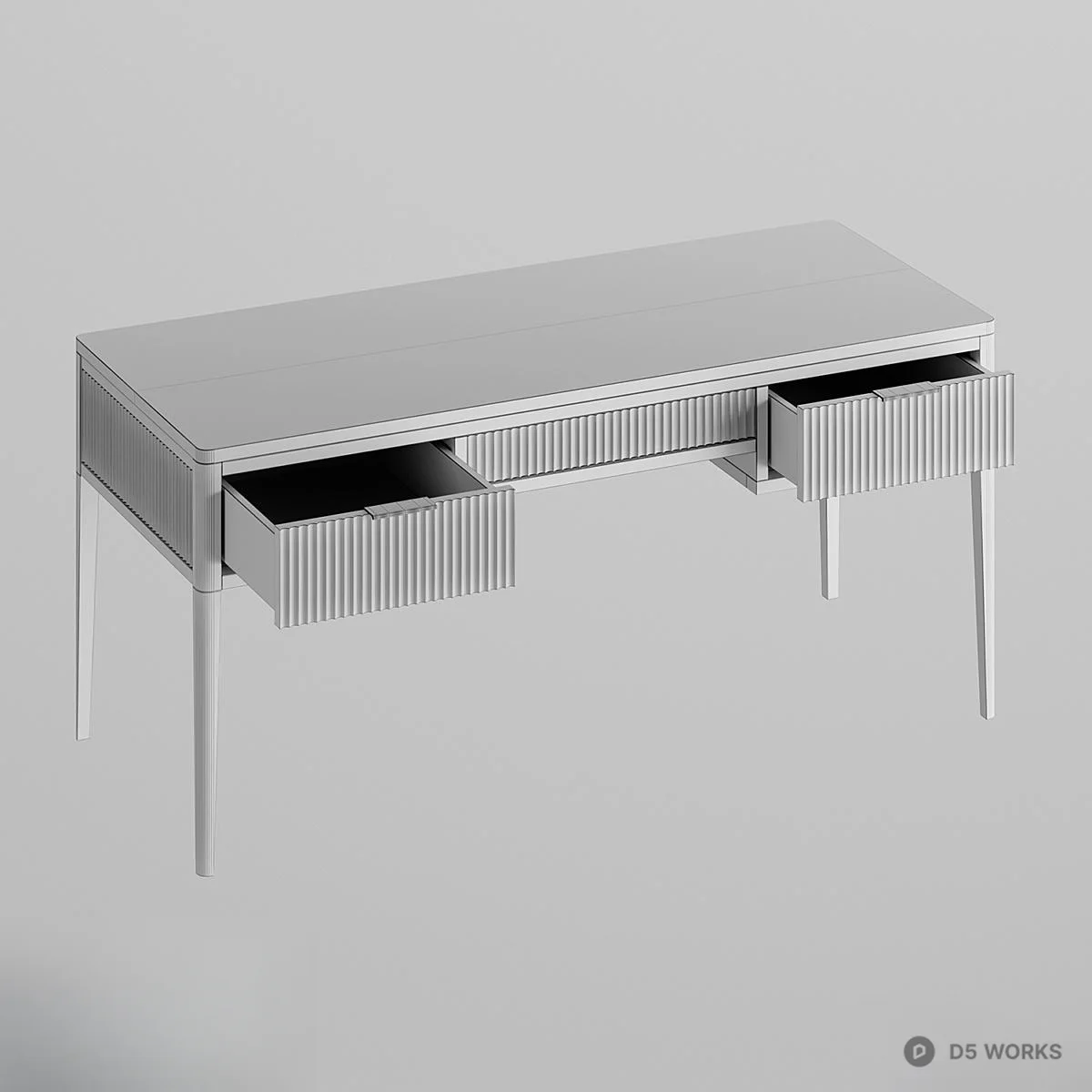 Ribbed Panel Dark Wood Study Desk 3d model thumbnail 2
