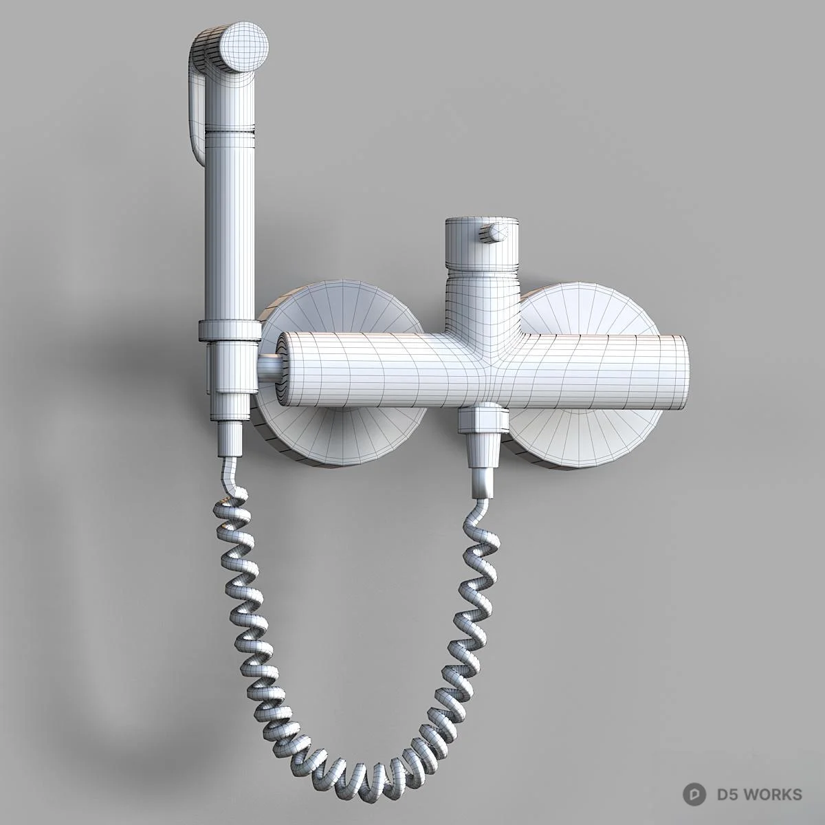 Matte Black Wall Mounted Shower Set 3d model thumbnail 2