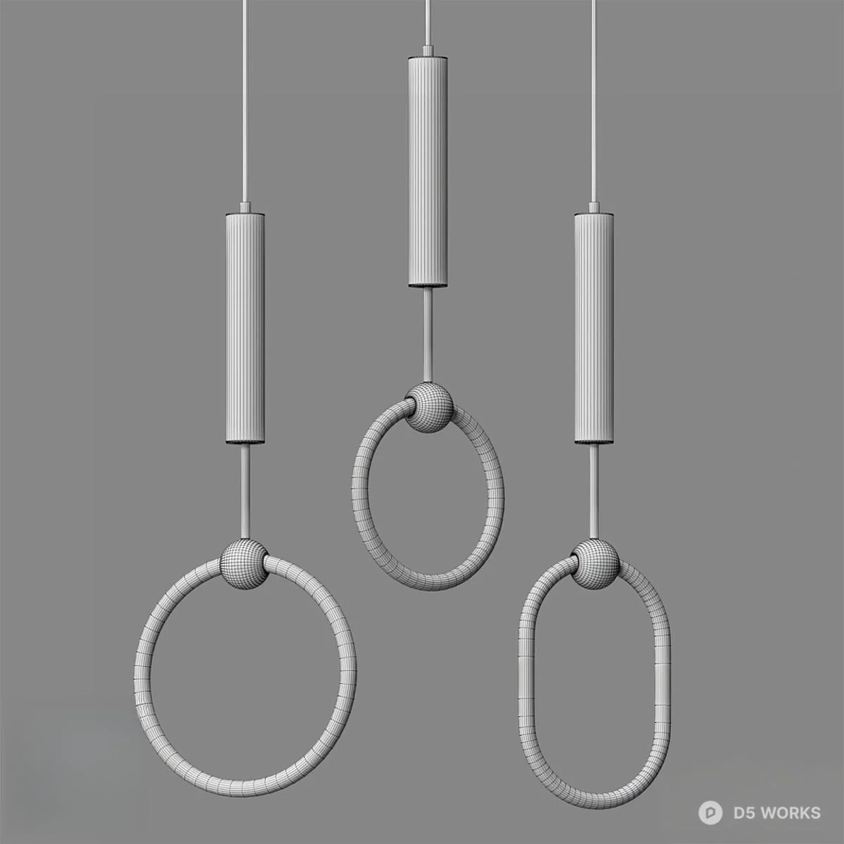 Minimalist Gold Ring Pendant Light 3d model thumbnail 2