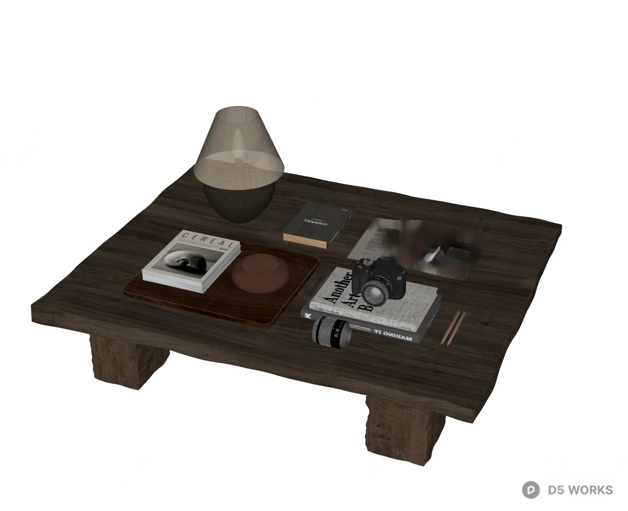 Rustic Wooden Low Coffee Table 3d model thumbnail 2