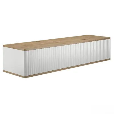 Ribbed White TV Cabinet With Wood Top 3d model