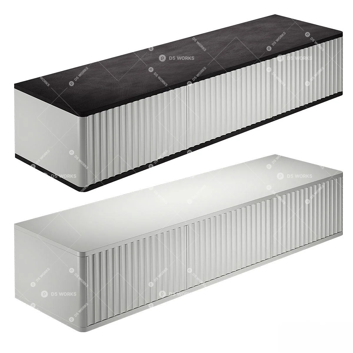 Ribbed White TV Cabinet With Wood Top 3d model thumbnail 2