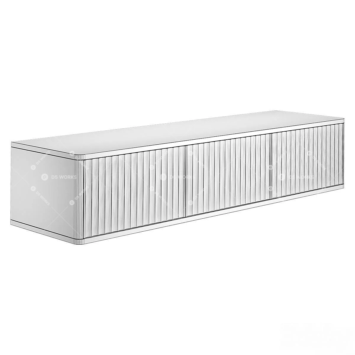 Ribbed White TV Cabinet With Wood Top 3d model thumbnail 3