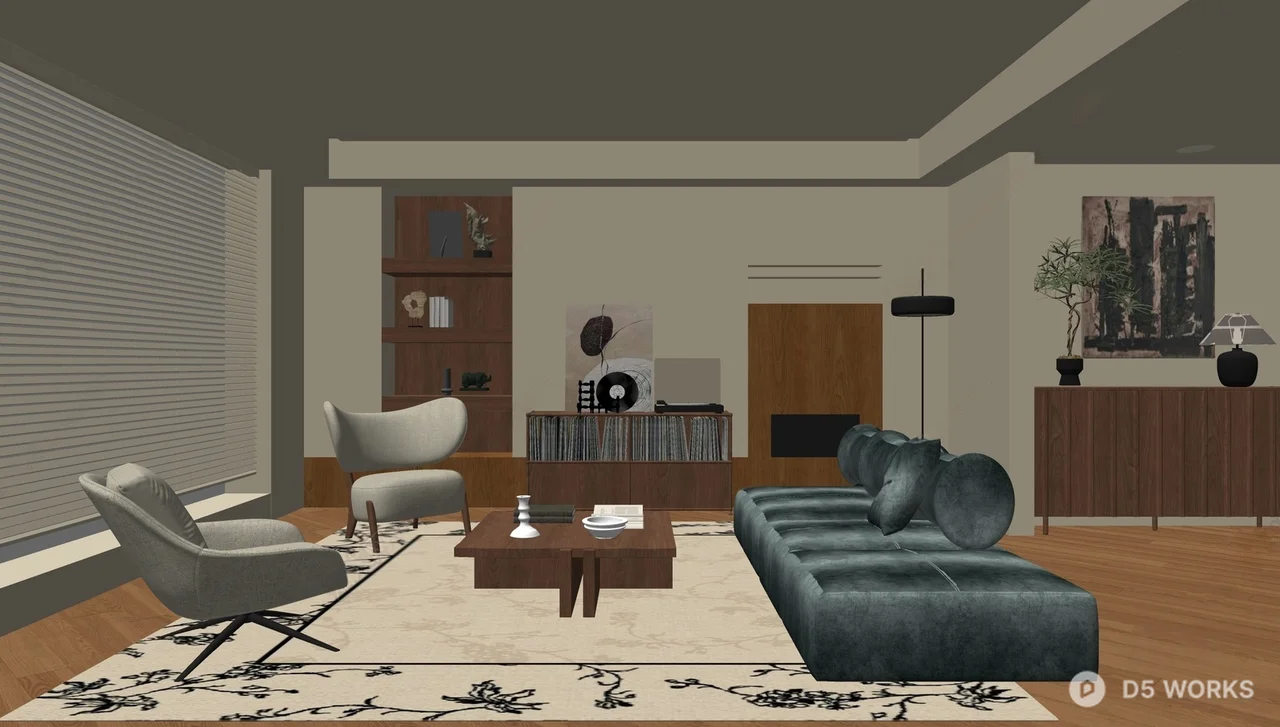 Mid Century Modern Living Room with Minimalist Furniture 3d model thumbnail 2