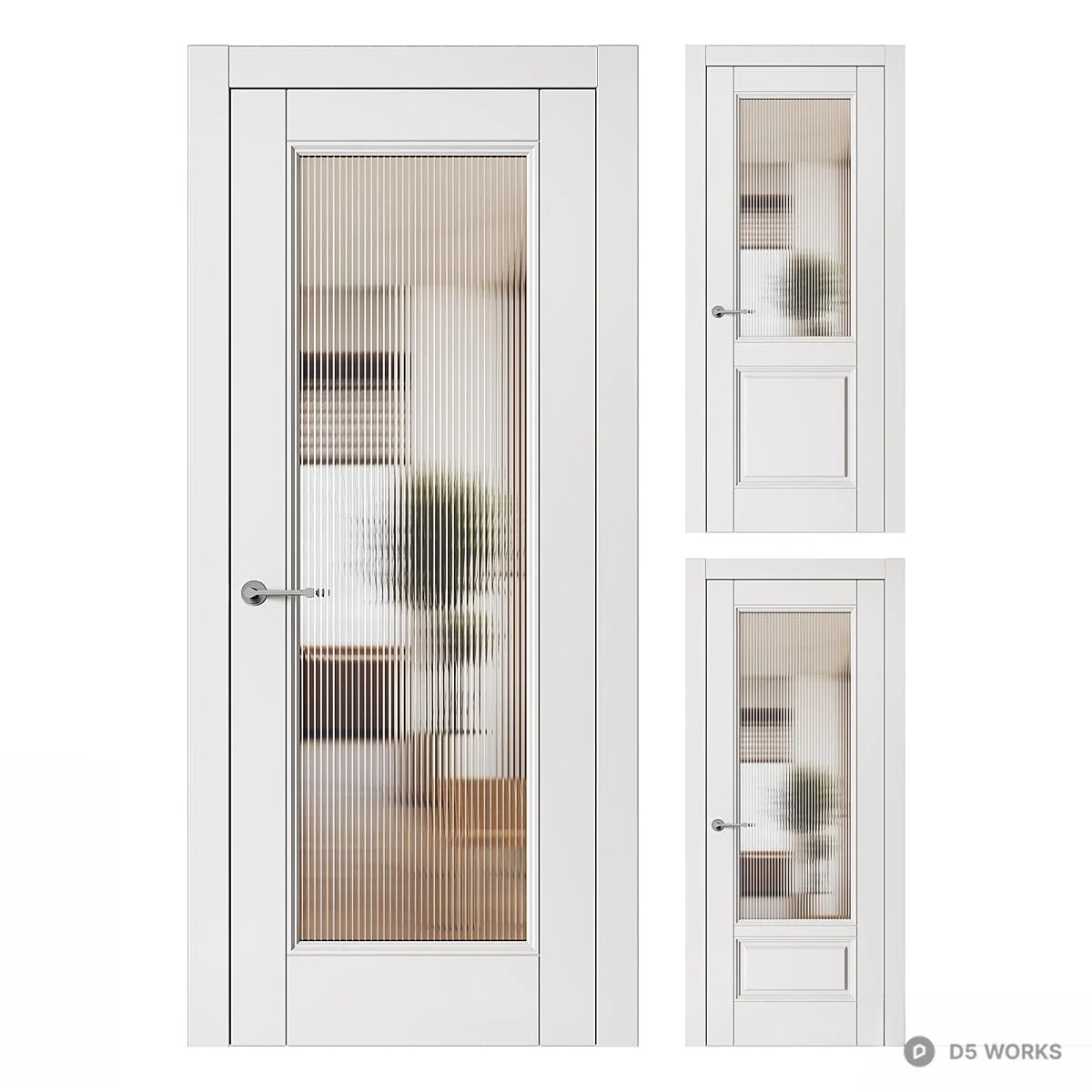 White Single Door With Frosted Glass Panel 3d model - Image 1