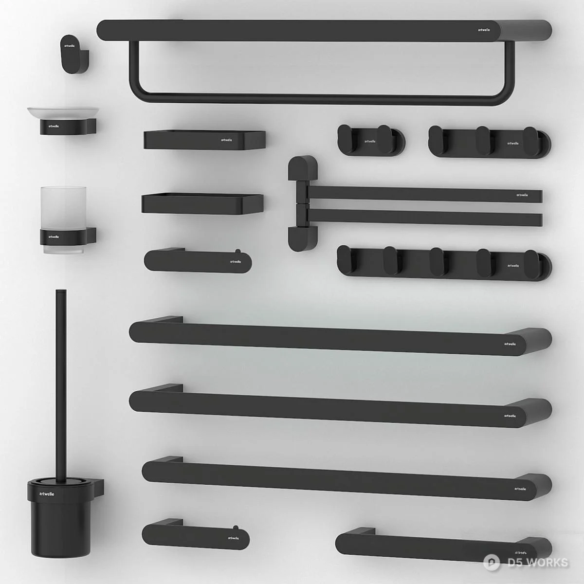 Matte Black Bathroom Hardware Set 3d model - Image 1