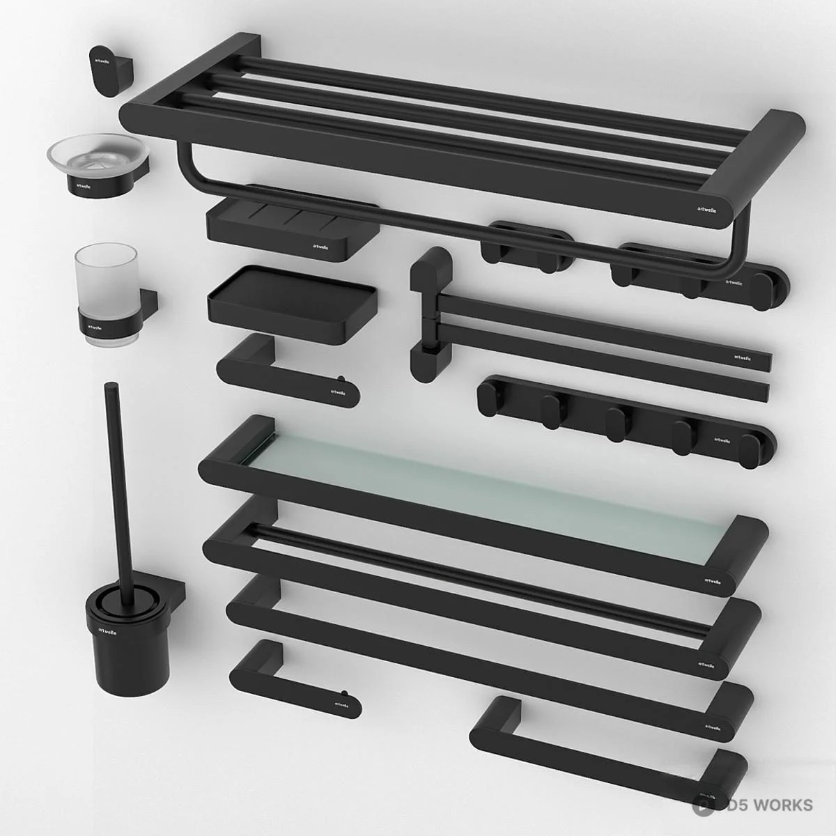 Matte Black Bathroom Hardware Set 3d model thumbnail 2