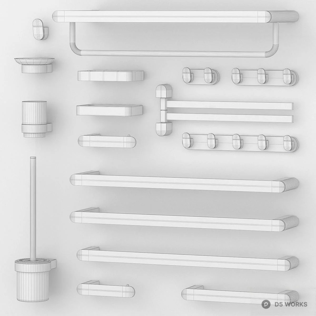 Matte Black Bathroom Hardware Set 3d model thumbnail 3