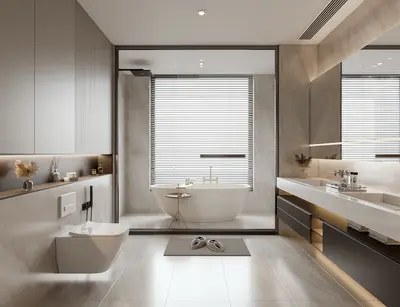 Minimalist Modern Bathroom With Freestanding Bathtub 3d model